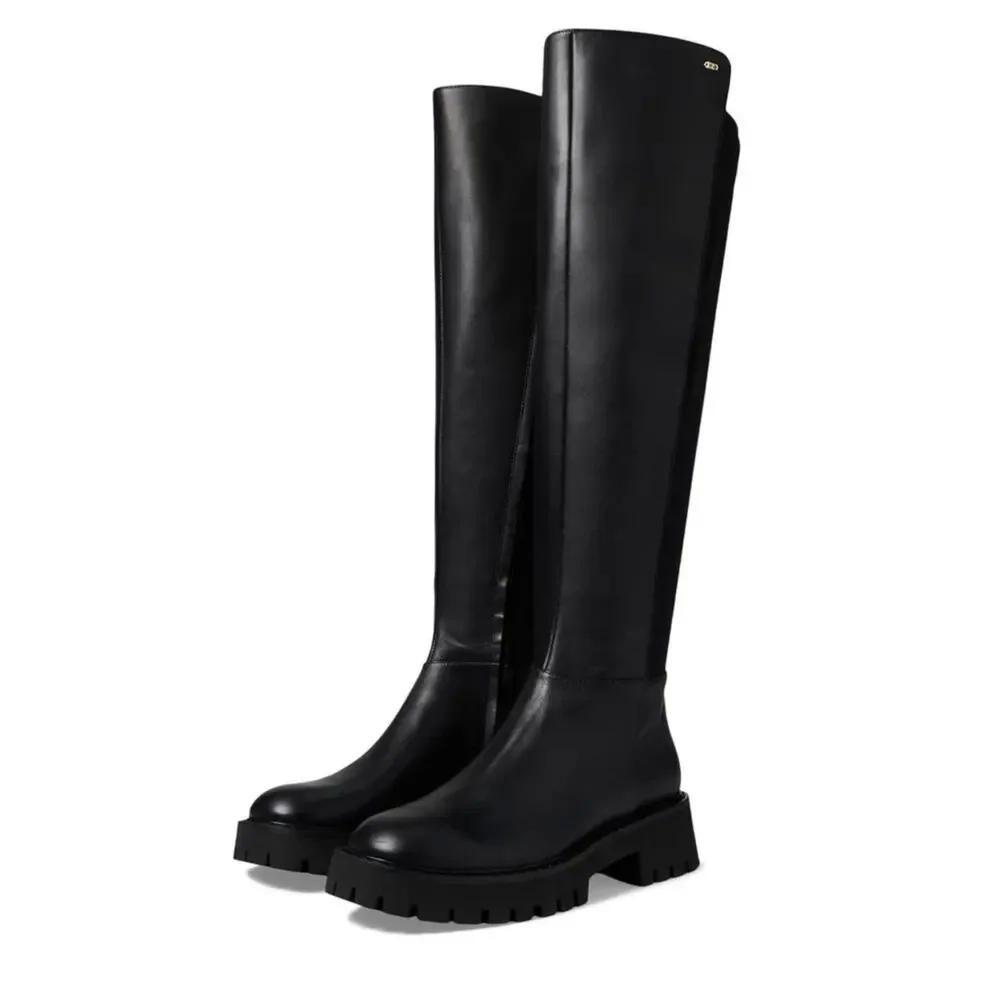 Michael Kors | Asher Knee High Leather Boots Chunky Lug Sole Black Size 5